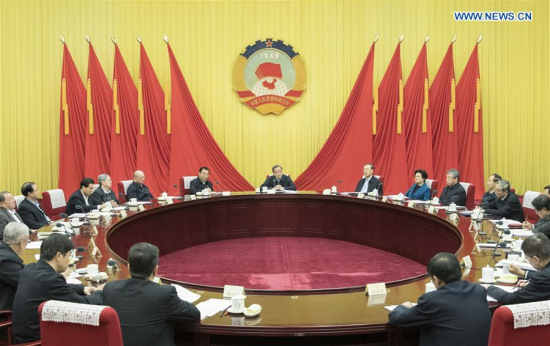 Yu Zhengsheng, chairman of the National Committee of the Chinese People's Political Consultative Conference (CPPCC), presides over a meeting of the leading Party members' group of the 12th CPPCC National Committee, during which the leading Party members' group of the 12th CPPCC National Committee studied the spirit of the second plenary session of the 19th Central Committee of the Communist Party of China, in Beijing, capital of China, Jan. 21, 2018. (Xinhua/Wang Ye) Yu Zhengsheng, chairman of the National Committee of the Chinese People's Political Consultative Conference (CPPCC), presides over a meeting of the leading Party members' group of the 12th CPPCC National Committee, during which the leading Party members' group of the 12th CPPCC National Committee studied the spirit of the second plenary session of the 19th Central Committee of the Communist Party of China, in Beijing, capital of China, Jan. 21, 2018. (Xinhua/Wang Ye)