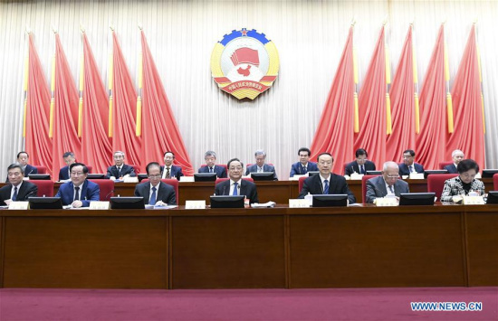 Yu Zhengsheng, chairman of the National Committee of the Chinese People's Political Consultative Conference (CPPCC), attends the opening meeting of the 24th session of the Standing Committee of the 12th National Committee of CPPCC in Beijing, capital of China, Jan. 22, 2018. (Xinhua/Yan Yan)