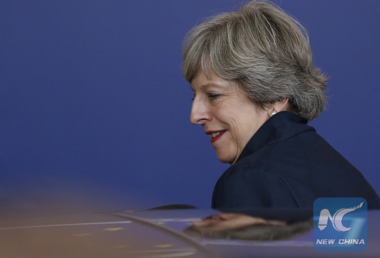 British Prime Minister Theresa May leaves the EU headquarters after the first day of the two-day EU summit in Brussels, Belgium, early Oct. 20, 2017. (Xinhua/Ye Pingfan) British Prime Minister Theresa May leaves the EU headquarters after the first day of the two-day EU summit in Brussels, Belgium, early Oct. 20, 2017. (Xinhua/Ye Pingfan)