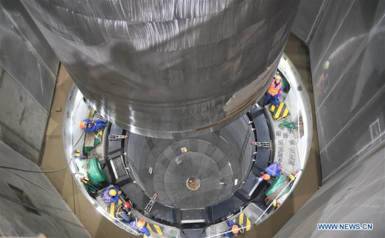Photo taken on Jan. 28, 2018 shows the installation site of reactor pressure vessel (RPV) of the No.5 unit of China National Nuclear Corporation's Fuqing nuclear power plant in southeast China's Fujian Province. (Xinhua/Lin Shanchuan)