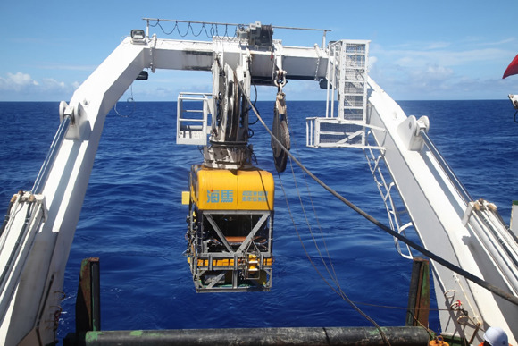 The Chinese-made unmanned submersible Haima can dive to a depth of 4,500 meters via remote control. (Photo/CGTN)