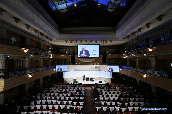 Munich Security Conference Chairman Wolfgang Ischinger makes the closing remarks during the 54th MSC in Munich, Germany, on Feb. 18, 2018. The 54th Munich Security Conference (MSC) closed on Sunday, leaving