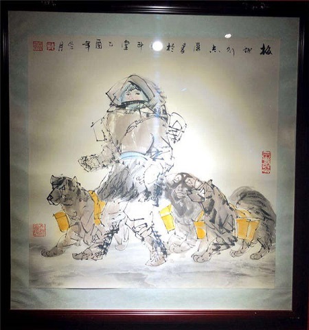 A dog-themed painting is on display at the Heilongjiang Provincial Museum in Harbin, Heilongjiang province. (Photo provided to chinadaily.com.cn) A dog-themed painting is on display at the Heilongjiang Provincial Museum in Harbin, Heilongjiang province. (Photo provided to chinadaily.com.cn)