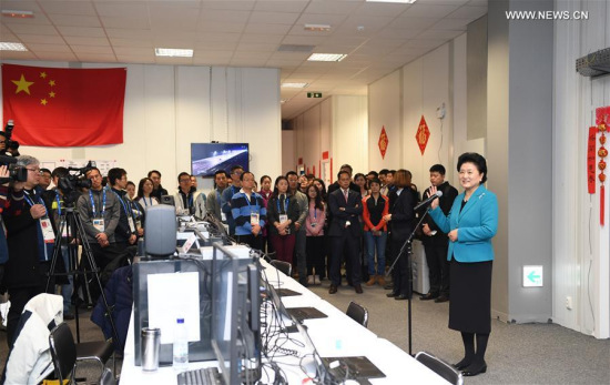 Chinese President Xi Jinping's special envoy Liu Yandong (R), also Chinese Vice Premier, meets with representatives of the Chinese media to the 23rd Winter Olympics in Pyeongchang, South Korea, Feb. 25, 2018. (Xinhua/Ju Huanzong) Chinese President Xi Jinping's special envoy Liu Yandong (R), also Chinese Vice Premier, meets with representatives of the Chinese media to the 23rd Winter Olympics in Pyeongchang, South Korea, Feb. 25, 2018. (Xinhua/Ju Huanzong)