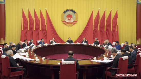 Yu Zhengsheng, chairman of the National Committee of the Chinese People's Political Consultative Conference (CPPCC), presides over the 71st chairpersons' meeting of the 12th CPPCC National Committee in Beijing, capital of China, Feb. 28, 2018. (Xinhua/Li Xueren) Yu Zhengsheng, chairman of the National Committee of the Chinese People's Political Consultative Conference (CPPCC), presides over the 71st chairpersons' meeting of the 12th CPPCC National Committee in Beijing, capital of China, Feb. 28, 2018. (Xinhua/Li Xueren)