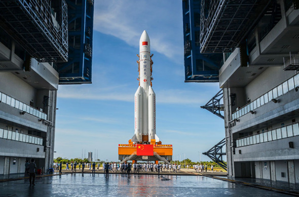 A Long March 5-Y2 rocket is seen at the Wenchang Space Launch Center in Hainan province on June 26, 2017. (Photo by Wei Jinghua/For China Daily)