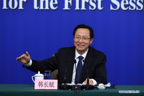Han Changfu, minister of agriculture, at a news conference on March 7, 2018. (Photo/Xinhua) Han Changfu, minister of agriculture, at a news conference on March 7, 2018. (Photo/Xinhua)
