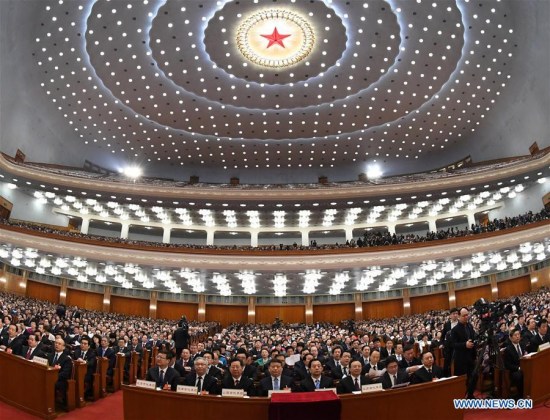 The fourth plenary meeting of the first session of the 13th National People's Congress (NPC) is held at the Great Hall of the People in Beijing, capital of China, March 13, 2018. (Xinhua/Rao Aimin) The fourth plenary meeting of the first session of the 13th National People's Congress (NPC) is held at the Great Hall of the People in Beijing, capital of China, March 13, 2018. (Xinhua/Rao Aimin)