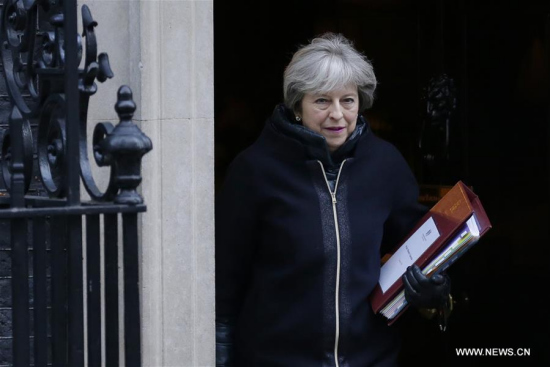 British Prime Minister Theresa May leaves 10 Downing Street for Prime Minster's Questions at the House of Commons, in London, Britain, on Jan. 17, 2018. (Xinhua/Tim Ireland) British Prime Minister Theresa May leaves 10 Downing Street for Prime Minster's Questions at the House of Commons, in London, Britain, on Jan. 17, 2018. (Xinhua/Tim Ireland)