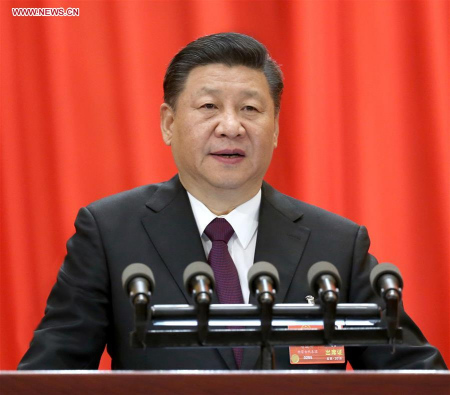 Chinese President Xi Jinping makes a keynote speech at the closing meeting of the first session of the 13th National People's Congress (NPC) at the Great Hall of the People in Beijing, capital of China, March 20, 2018. (Xinhua/Yao Dawei)