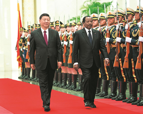 President Xi Jinping welcomes Cameroonian President Paul Biya with a ceremony at the Great Hall of the People in Beijing on Thursday. (Photo/Xinhua) President Xi Jinping welcomes Cameroonian President Paul Biya with a ceremony at the Great Hall of the People in Beijing on Thursday. (Photo/Xinhua)
