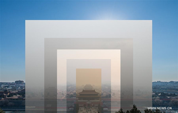 The combo photo shows the Palace Museum, also known as the Forbidden City, in Beijing, on Dec. 17 to Dec. 22, 2016 (inside out). Beijing lifted a red alert for air pollution from Dec. 16 to Dec. 21. (Photo/Xinhua) The combo photo shows the Palace Museum, also known as the Forbidden City, in Beijing, on Dec. 17 to Dec. 22, 2016 (inside out). Beijing lifted a red alert for air pollution from Dec. 16 to Dec. 21. (Photo/Xinhua)