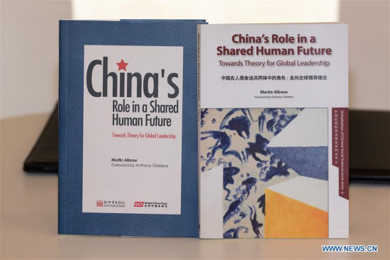Photo taken on April 10, 2018 shows Professor Martin Albrow's books, China's Role in a Shared Human Future, at the 2018 London Book Fair in London, Britain. The English edition of Prof. Martin Albrow's book, China's Role in a Shared Human Future, was launched Tuesday at the 2018 London Book Fair. (Xinhua/Ray Tang) Photo taken on April 10, 2018 shows Professor Martin Albrow's books, China's Role in a Shared Human Future, at the 2018 London Book Fair in London, Britain. The English edition of Prof. Martin Albrow's book, China's Role in a Shared Human Future, was launched Tuesday at the 2018 London Book Fair. (Xinhua/Ray Tang)