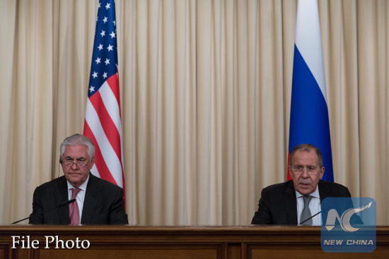 U.S. Secretary of State Rex Tillerson (L) and Russian Foreign Minister Sergei Lavrov attend a joint press conference in Moscow, Russia, on April 12, 2017. (Xinhua/Bai Xueqi) 