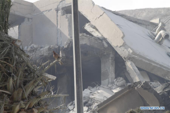 Photo taken on April 14, 2018 shows relics of the Scientific Research Center in the Barzeh neigborhood of northeast of Damascus, after United States, Britain and France carried out a wave of joint airstrikes on Syrian military facilities. The U.S., along with its allies Britain and France, launched missile strikes on Syrian military positions earlier on Saturday. (Xinhua/Monsef Memari) Photo taken on April 14, 2018 shows relics of the Scientific Research Center in the Barzeh neigborhood of northeast of Damascus, after United States, Britain and France carried out a wave of joint airstrikes on Syrian military facilities. The U.S., along with its allies Britain and France, launched missile strikes on Syrian military positions earlier on Saturday. (Xinhua/Monsef Memari)