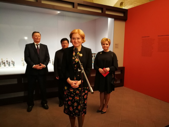 Russian Deputy Prime Minister Olga Golodets delivers a speech at the opening ceremony of the Ming Dynasty: The Glory of an Era of Intellectuals exhibition at the Kremlin in Moscow, April 16, 2018. (Photo/Chinaculture.org) Russian Deputy Prime Minister Olga Golodets delivers a speech at the opening ceremony of the Ming Dynasty: The Glory of an Era of Intellectuals exhibition at the Kremlin in Moscow, April 16, 2018. (Photo/Chinaculture.org)