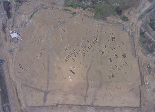 An aerial view of the excavation in Chengdu, Sichuan Province. (Photo/Courtesy of Wang Tianyou) An aerial view of the excavation in Chengdu, Sichuan Province. (Photo/Courtesy of Wang Tianyou)