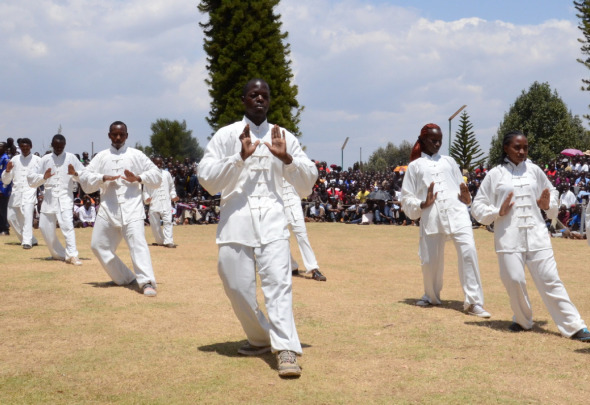 Students from the Confucius Institute at Egerton University perform tai chi during a culture week. (CHINA DAILY) Students from the Confucius Institute at Egerton University perform tai chi during a culture week. (CHINA DAILY)