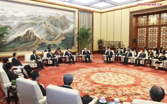 Li Zhanshu, chairman of the Standing Committee of the National People's Congress (NPC), meets with the delegation of Japan-China Friendship Parliamentarians' Union led by Hayashi Yoshimasa, in Beijing, capital of China, May 3, 2018. (Xinhua/Pang Xinglei) Li Zhanshu, chairman of the Standing Committee of the National People's Congress (NPC), meets with the delegation of Japan-China Friendship Parliamentarians' Union led by Hayashi Yoshimasa, in Beijing, capital of China, May 3, 2018. (Xinhua/Pang Xinglei)