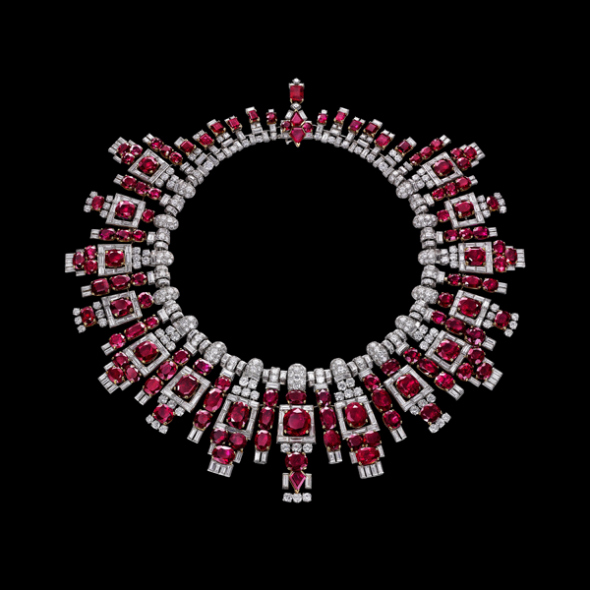 A ruby necklace commissioned by an Indian ruler in 1937. (Photo by Jiang Dong and Yao Ying/China Daily) A ruby necklace commissioned by an Indian ruler in 1937. (Photo by Jiang Dong and Yao Ying/China Daily)