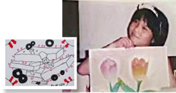 On March 17, 2009, Zhou Yuye drew a picture of herself trapped in the earthquake debris for 27 hours a year ago. She said she hoped for wheels to grow from the concrete slabs so that she could get free. (Photo provided to China Daily)