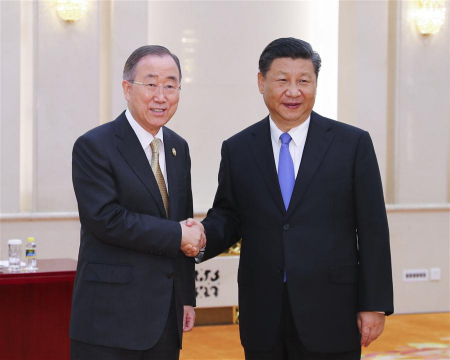 Chinese President Xi Jinping (R) meets with Chairman of the Boao Forum for Asia Ban Ki-moon in Beijing, capital of China, May 15, 2018. (Xinhua/Xie Huanchi) Chinese President Xi Jinping (R) meets with Chairman of the Boao Forum for Asia Ban Ki-moon in Beijing, capital of China, May 15, 2018. (Xinhua/Xie Huanchi)
