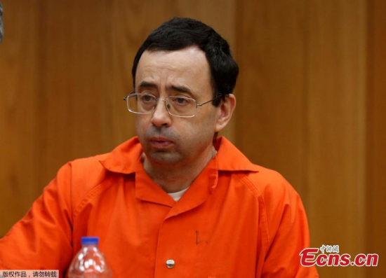 Former Michigan State University and USA Gymnastics doctor Larry Nassar sits during the sentencing hearing in Eaton County Circuit Court in Charlotte, Michigan. (Photo/Agencies) Former Michigan State University and USA Gymnastics doctor Larry Nassar sits during the sentencing hearing in Eaton County Circuit Court in Charlotte, Michigan. (Photo/Agencies)