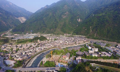 An aerial view of Yingxiu town (Photo: Cui Meng/GT)