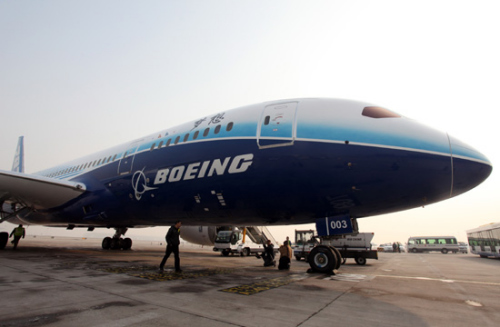 A Boeing 787 Dreamliner at Beijing Capital International Airport. More than 120 Boeings will be delivered to Chinese airlines this year. [Photo/Xinhua]