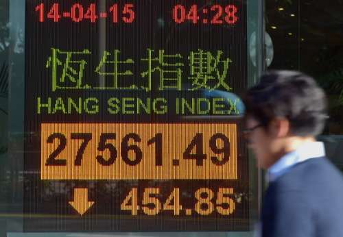 The Hang Seng Index drops 454.85 points amid market correction on Tuesday, Hong Kong, April 14, 2015. (Photo/Xinhua) The Hang Seng Index drops 454.85 points amid market correction on Tuesday, Hong Kong, April 14, 2015. (Photo/Xinhua)