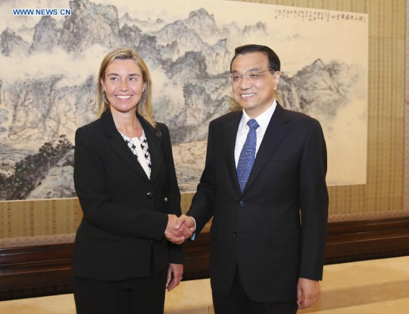 Chinese Premier Li Keqiang (R) meets with Federica Mogherini, European Union (EU) High Representative for Foreign Affairs and Security Policy and Vice President of the European Commission, in Beijing, capital of China, May 6, 2015. (Xinhua/Ding Lin) Chinese Premier Li Keqiang (R) meets with Federica Mogherini, European Union (EU) High Representative for Foreign Affairs and Security Policy and Vice President of the European Commission, in Beijing, capital of China, May 6, 2015. (Xinhua/Ding Lin)
