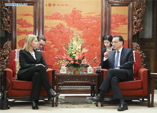 Chinese Premier Li Keqiang (R, front) meets with Federica Mogherini, European Union (EU) High Representative for Foreign Affairs and Security Policy and Vice-President of the European Commission, in Beijing, capital of China, May 6, 2015. (Photo/Xinhua) Chinese Premier Li Keqiang (R, front) meets with Federica Mogherini, European Union (EU) High Representative for Foreign Affairs and Security Policy and Vice-President of the European Commission, in Beijing, capital of China, May 6, 2015. (Photo/Xinhua)