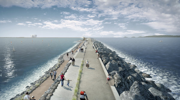 A handout image received from Tidal Lagoon Swansea Bay Plc shows a computergenerated impression of the proposed lagoon wall in Swansea Bay.(Photo provided to China Daily) A handout image received from Tidal Lagoon Swansea Bay Plc shows a computergenerated impression of the proposed lagoon wall in Swansea Bay.(Photo provided to China Daily)