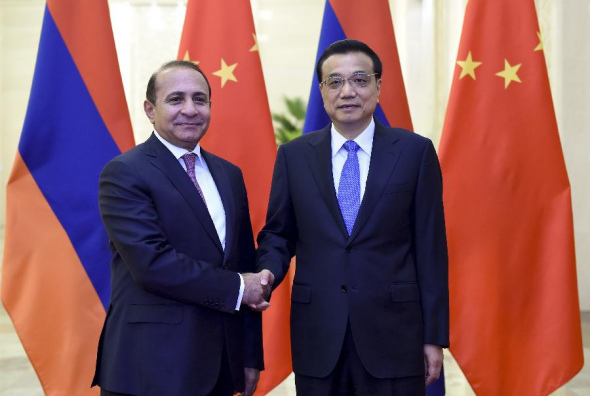 Chinese Premier Li Keqiang (R) meets with Armenian Prime Minister Hovik Abrahamyan, in Beijing, capital of China, Sept. 22, 2015. (Photo: Xinhua/Zhang Duo) Chinese Premier Li Keqiang (R) meets with Armenian Prime Minister Hovik Abrahamyan, in Beijing, capital of China, Sept. 22, 2015. (Photo: Xinhua/Zhang Duo)