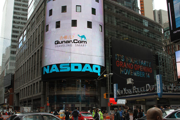 Chinese firm Qunar listed on Nasdaq in New York in November 2013. (Photo/China Daily USA) Chinese firm Qunar listed on Nasdaq in New York in November 2013. (Photo/China Daily USA)
