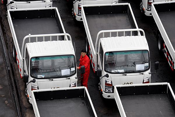 Trucks manufactured by Anhui Jianghuai Automobile Co stand ready for shipment to Algeria at the port in Lianyungang, Jiangsu province. JAC exported more than 30,000 trucks to Africa from 2011 to 2015. (Photo/China Daily) Trucks manufactured by Anhui Jianghuai Automobile Co stand ready for shipment to Algeria at the port in Lianyungang, Jiangsu province. JAC exported more than 30,000 trucks to Africa from 2011 to 2015. (Photo/China Daily)