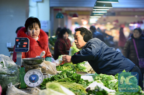 A resident purchases vegetable at a market in Zhengzhou, capital of central China's Henan Province, Dec. 9, 2015. (Photo: Xinhua/Li Bo) A resident purchases vegetable at a market in Zhengzhou, capital of central China's Henan Province, Dec. 9, 2015. (Photo: Xinhua/Li Bo)