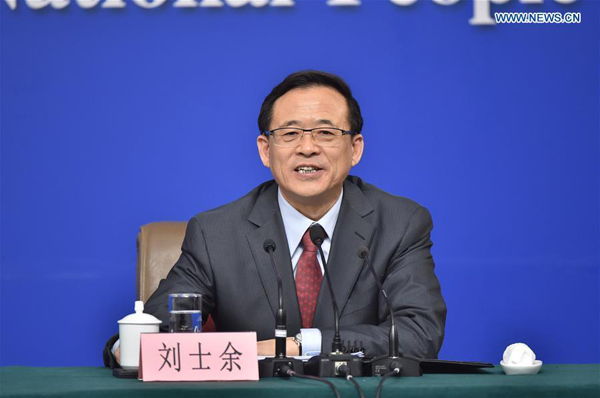Chairman of the China Securities Regulatory Commission Liu Shiyu answers questions at a press conference on the sidelines of the fourth session of the 12th National People's Congress in Beijing, capital of China, March 12, 2016. (Xinhua/Li Xin) Chairman of the China Securities Regulatory Commission Liu Shiyu answers questions at a press conference on the sidelines of the fourth session of the 12th National People's Congress in Beijing, capital of China, March 12, 2016. (Xinhua/Li Xin)