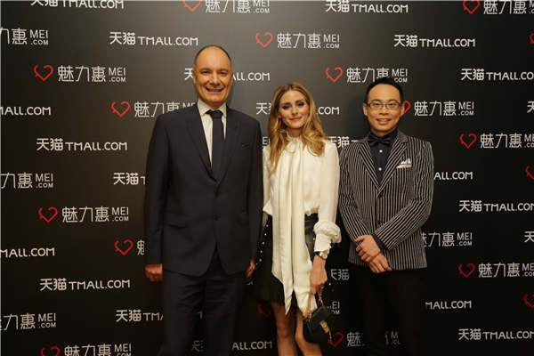 Mei.com's CEO and founder, Thibault Villet (left), with Olivia Palermo and president of Mei.com, Seamon Shi (right). Photos provided to China Daily Mei.com's CEO and founder, Thibault Villet (left), with Olivia Palermo and president of Mei.com, Seamon Shi (right). Photos provided to China Daily