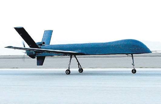 The CH-5 combat drone makes its maiden flight at an airport in northwestern China on Aug 26. Huang Liang / China Daily The CH-5 combat drone makes its maiden flight at an airport in northwestern China on Aug 26. Huang Liang / China Daily