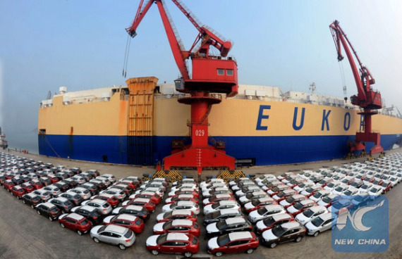 A total of 350 vehicles are to be loaded on a cargo ship for export at a port in Lianyungang, east China's Jiangsu Province, Jan. 9, 2016. (Xinhua file photo/Wang Chun) A total of 350 vehicles are to be loaded on a cargo ship for export at a port in Lianyungang, east China's Jiangsu Province, Jan. 9, 2016. (Xinhua file photo/Wang Chun)