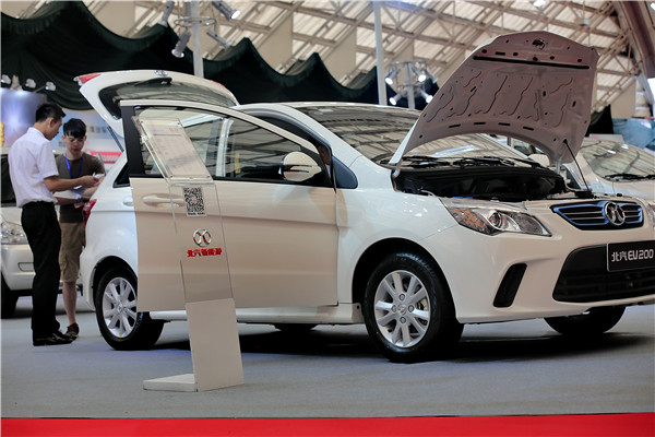A BAIC Motor new-energy car is on display at an auto show in Guangzhou last August.LIU JIAO/CHINA DAILY