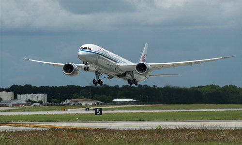 A Boeing 787-9 takes off from the aircraft's manufacturing base in the U.S. in May. (Photo/Courtesy of Boeing) A Boeing 787-9 takes off from the aircraft's manufacturing base in the U.S. in May. (Photo/Courtesy of Boeing)