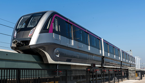 China's first monorail train powered by permanent magnet synchronous motors has completed a test run, its developers said. Provided to CHINA DAILY China's first monorail train powered by permanent magnet synchronous motors has completed a test run, its developers said. Provided to CHINA DAILY