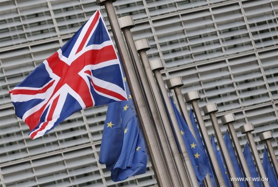 Photo taken on Jan. 29, 2016 shows the UK and EU flags outside the European Commission headquarters in Brussels, Belgium. (Xinhua/Ye Pingfan) Photo taken on Jan. 29, 2016 shows the UK and EU flags outside the European Commission headquarters in Brussels, Belgium. (Xinhua/Ye Pingfan)