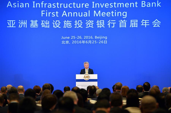 AIIB President Jin Liqun speaks at the opening ceremony of the first Annual Meeting of the Board of Governors of the Asian Infrastructure Investment Bank (AIIB) in Beijing, capital of China, June 25, 2016. (Xinhua/Li Xin) AIIB President Jin Liqun speaks at the opening ceremony of the first Annual Meeting of the Board of Governors of the Asian Infrastructure Investment Bank (AIIB) in Beijing, capital of China, June 25, 2016. (Xinhua/Li Xin)