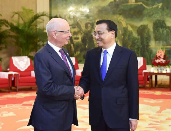 Chinese Premier Li Keqiang (R) meets with Klaus Schwab, founder and executive chairman of the World Economic Forum, in Tianjin, north China, June 26, 2016. (Xinhua/Zhang Duo) Chinese Premier Li Keqiang (R) meets with Klaus Schwab, founder and executive chairman of the World Economic Forum, in Tianjin, north China, June 26, 2016. (Xinhua/Zhang Duo)