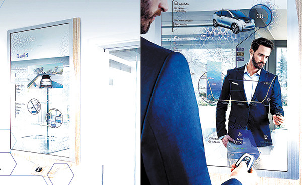 The BMW Mobility Mirror, which connects to the Open Mobility Cloud to integrate different aspects of daily life in a convenient way. (Photo provided to China Daily) The BMW Mobility Mirror, which connects to the Open Mobility Cloud to integrate different aspects of daily life in a convenient way. (Photo provided to China Daily)