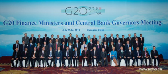 Participants pose for a group photo during a meeting of G20 finance ministers and central bank governors in Chengdu, capital of southwest China's Sichuan Province, July 24, 2016. (Xinhua/Jiang Hongjing) Participants pose for a group photo during a meeting of G20 finance ministers and central bank governors in Chengdu, capital of southwest China's Sichuan Province, July 24, 2016. (Xinhua/Jiang Hongjing)