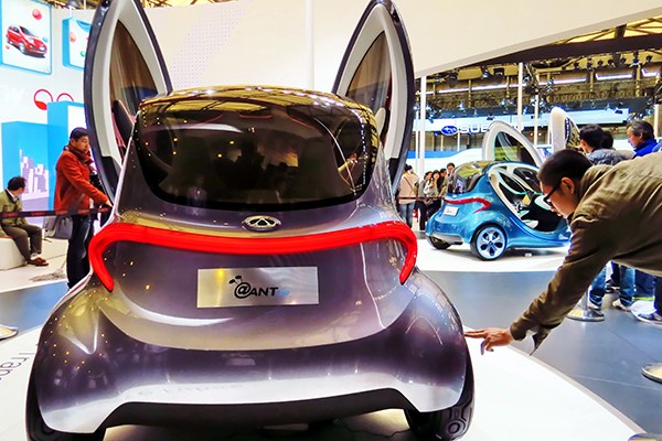 Chery @Ant 2.0 new-energy concept car on show at the Shanghai auto show in April, 2013. (Photo/China Daily) Chery @Ant 2.0 new-energy concept car on show at the Shanghai auto show in April, 2013. (Photo/China Daily)